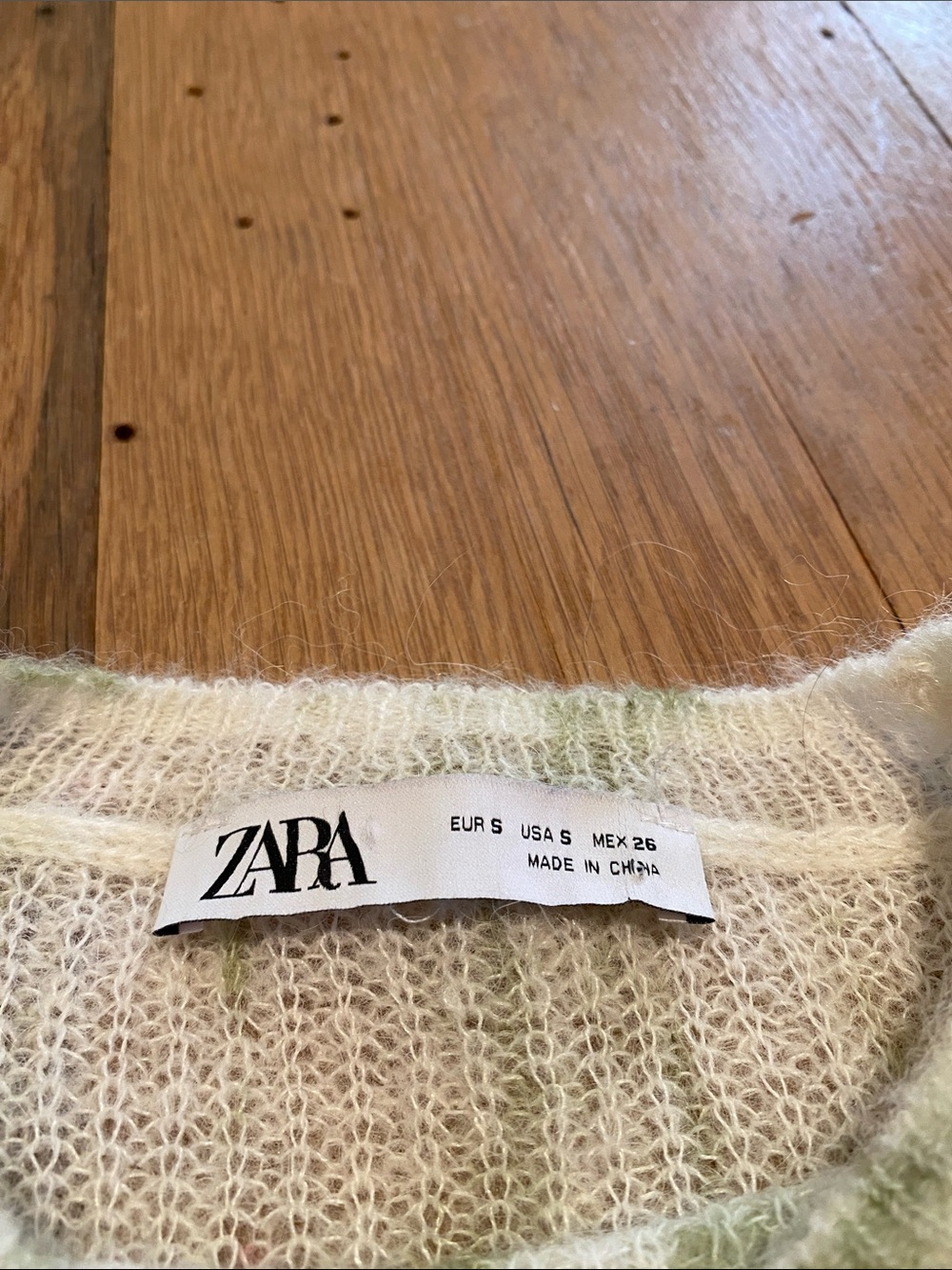 ZARA Alpaca Wool Blend Lightweight Sweater Abstract Tie-Dye Crewneck Green Small - Picture 5 of 9